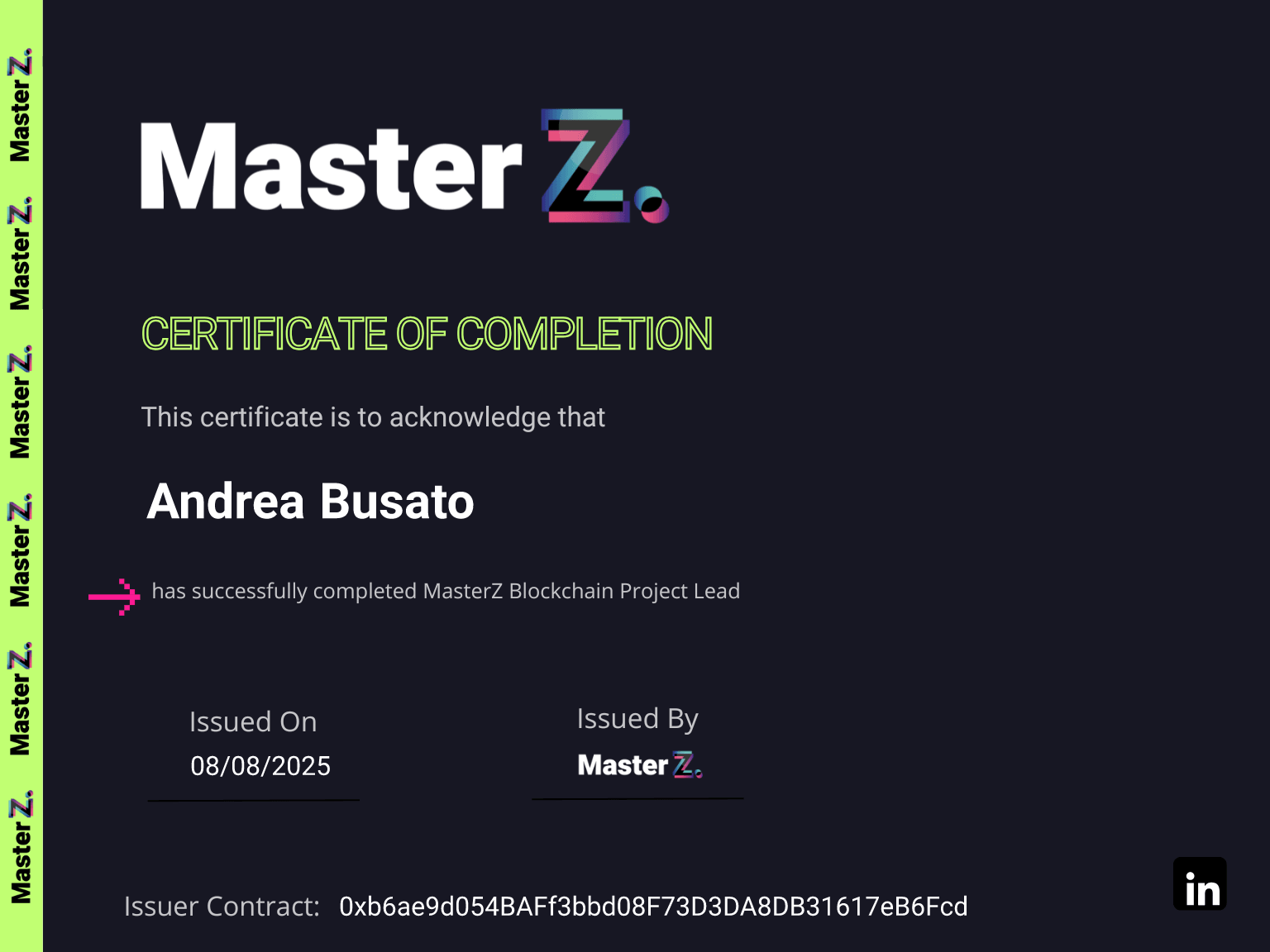 Certificate for Andrea Busato