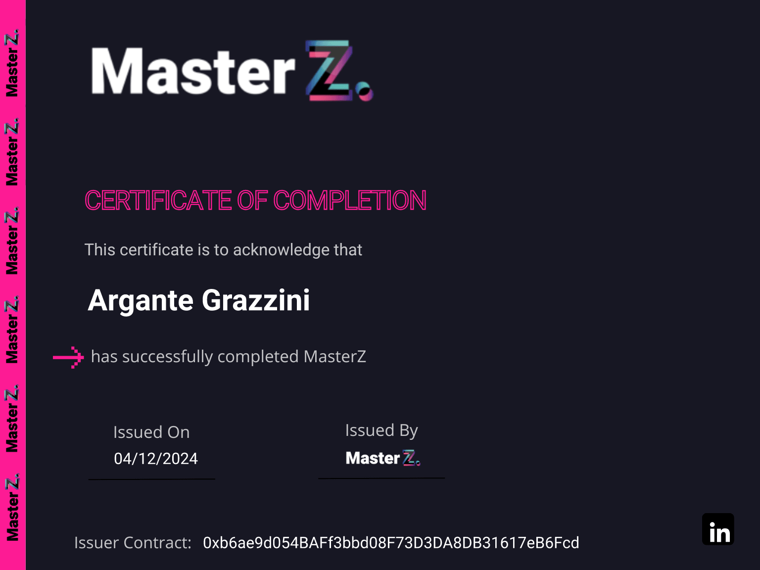 Certificate for Argante Grazzini