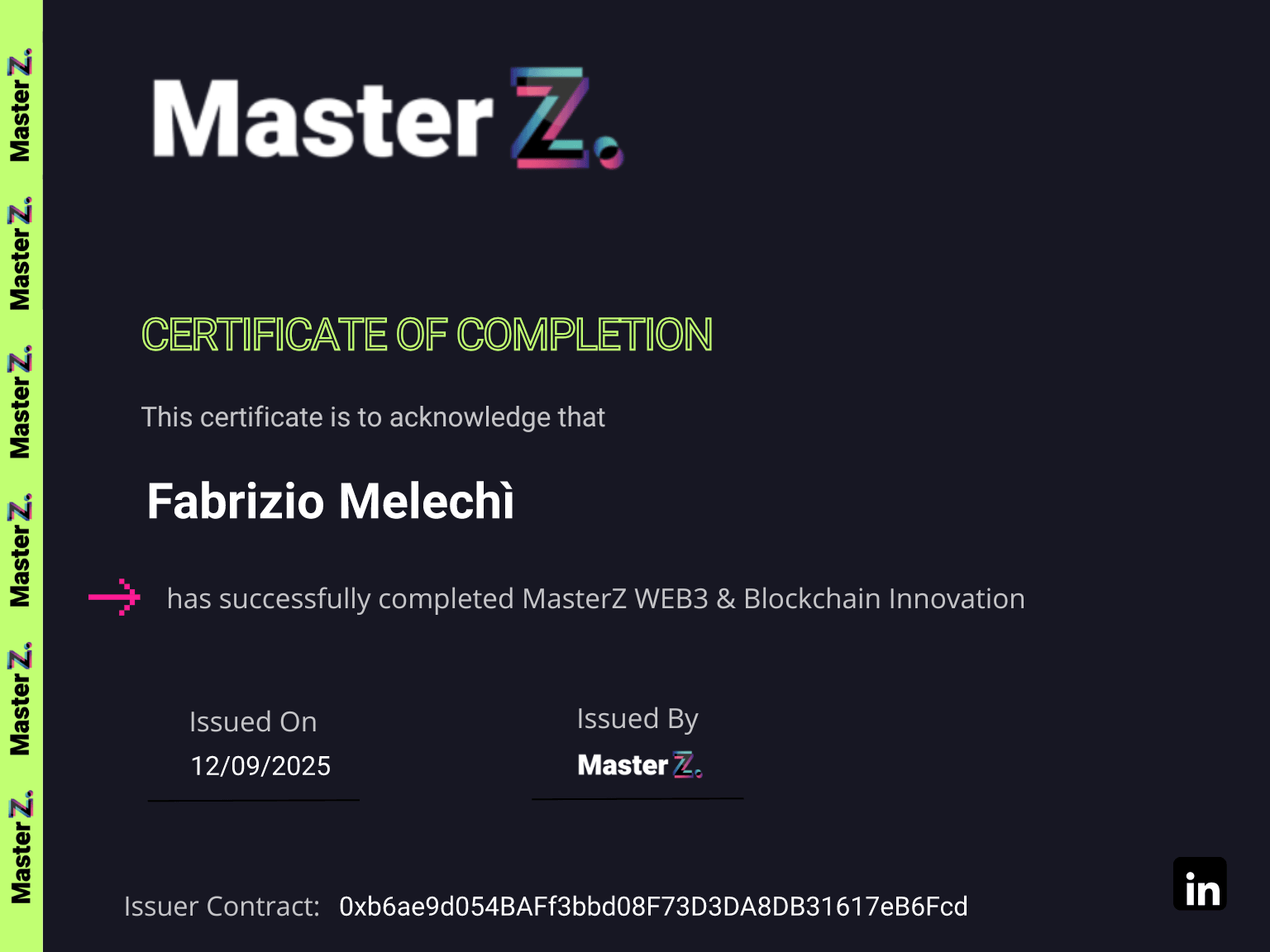 Certificate for Fabrizio Melechì