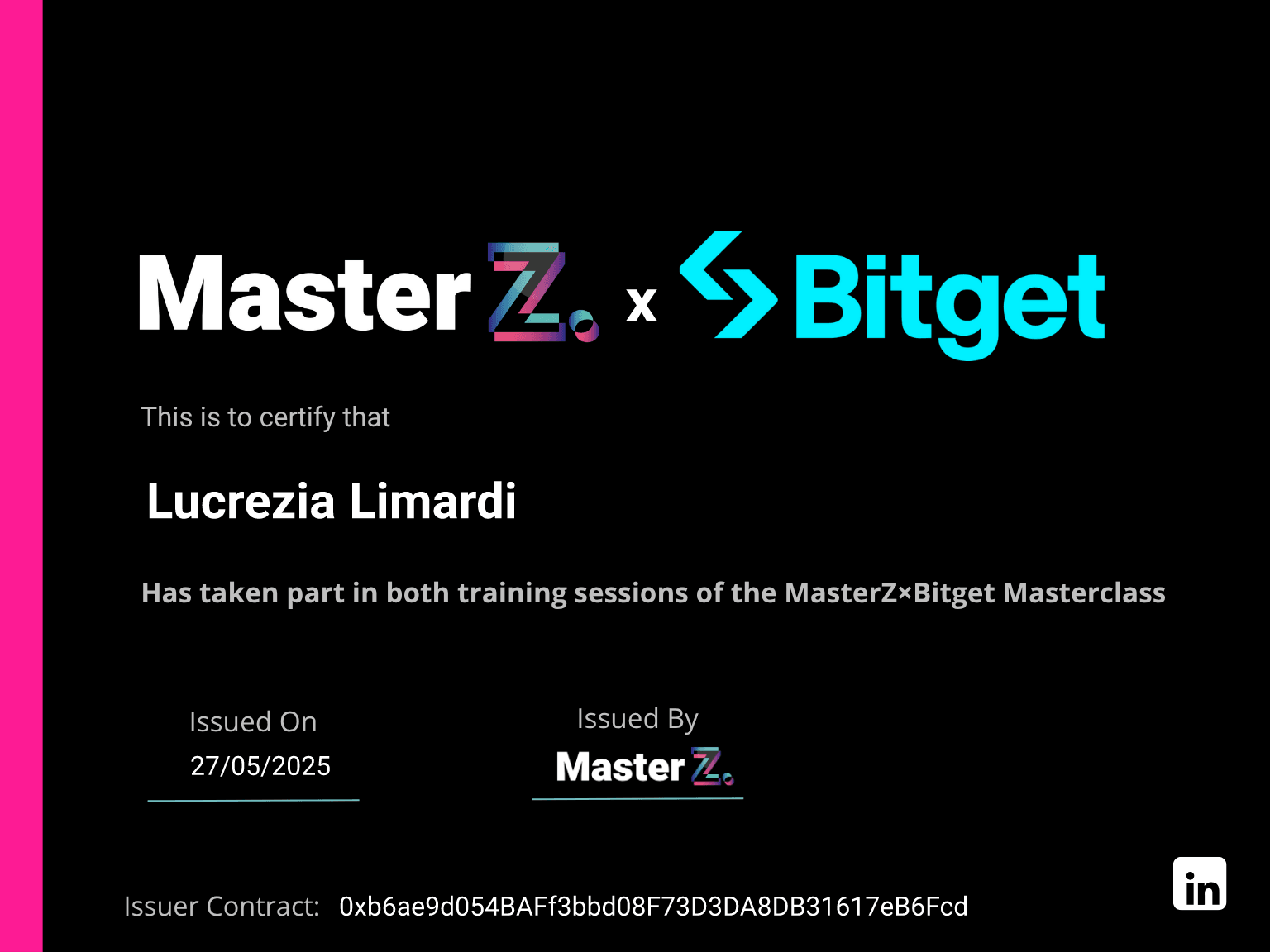 Certificate for Lucrezia Limardi