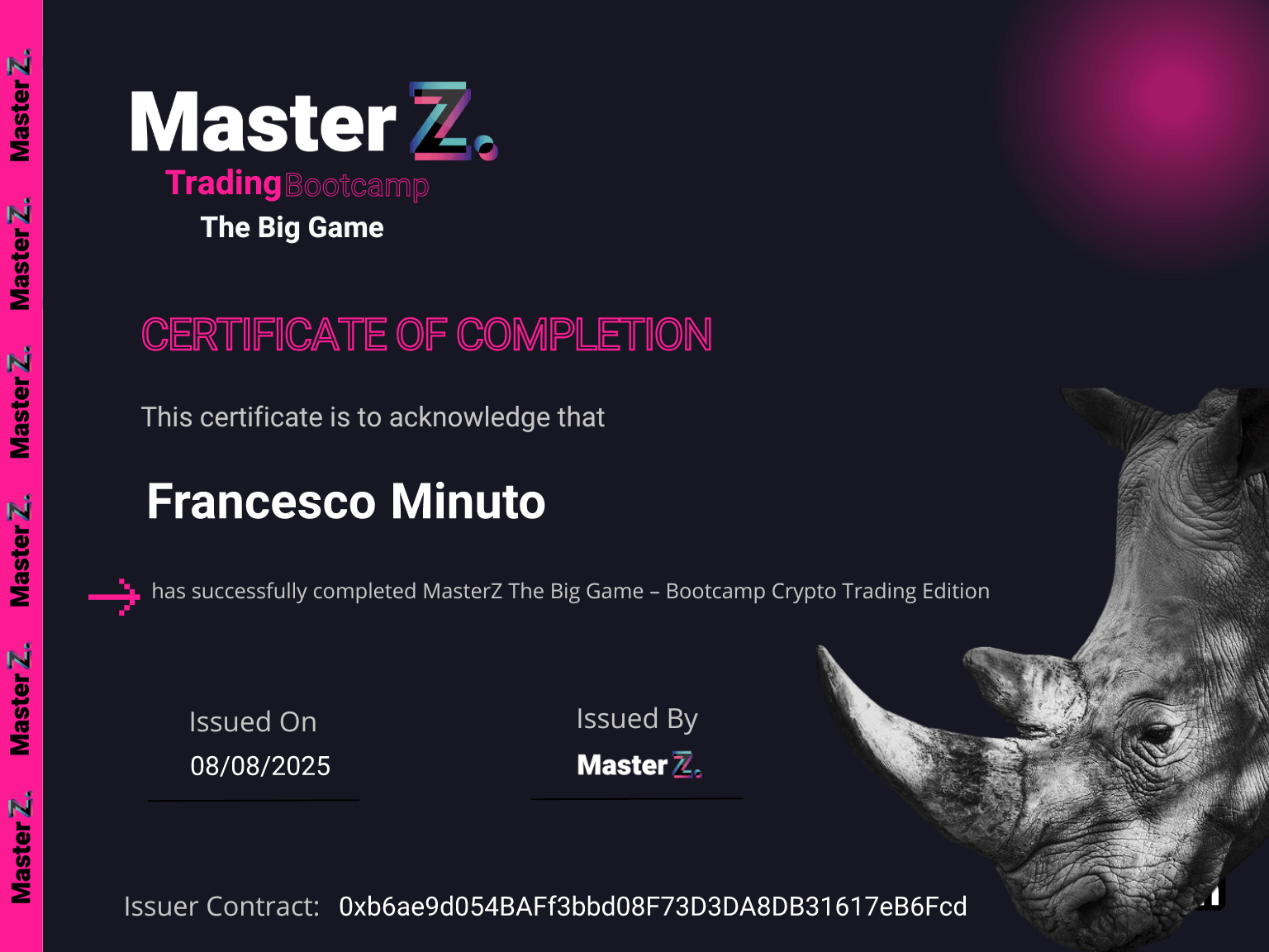 Certificate for Francesco Minuto