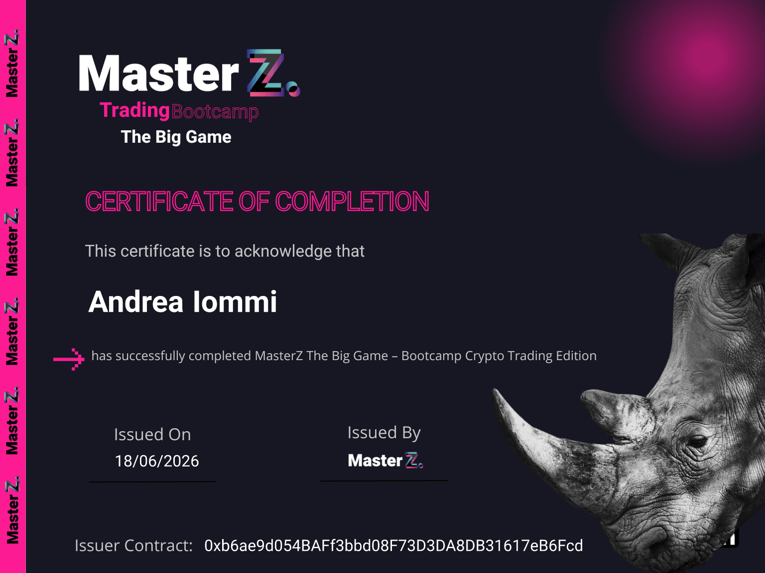 Certificate for Andrea Iommi