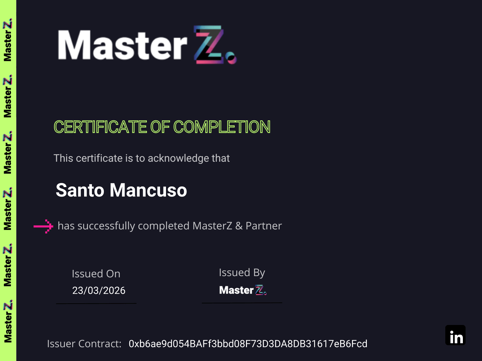 Certificate for Santo Mancuso