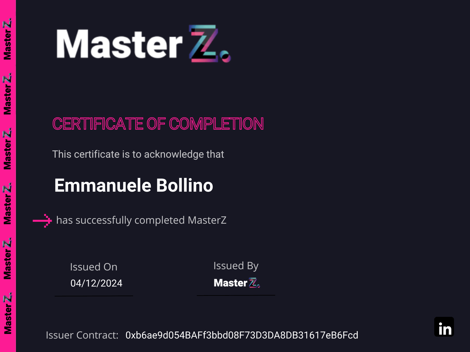 Certificate for Emmanuele Bollino