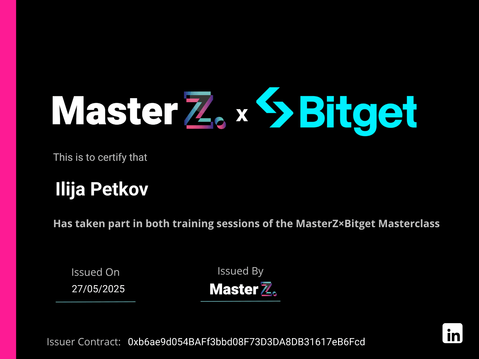 Certificate for Ilija Petkov