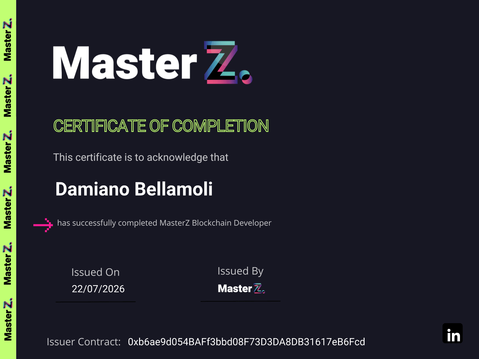 Certificate for Damiano Bellamoli