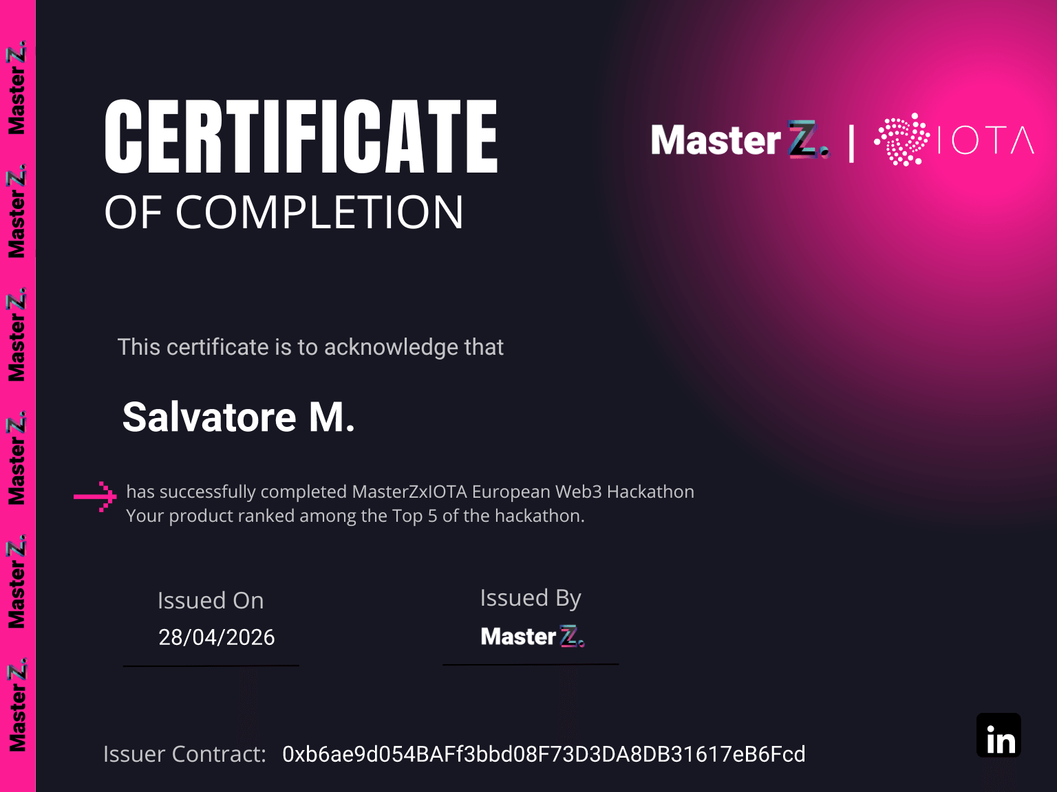 Certificate for Salvatore M.