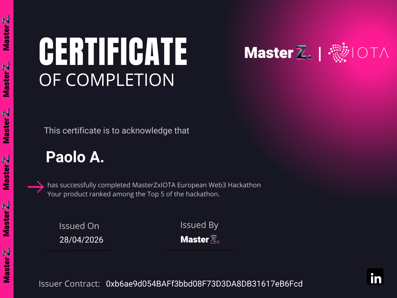 Certificate for Paolo A.